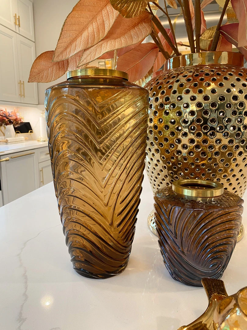 Inspire Me! Home Decor Amber Textured Vase With Gold Rim (2 Sizes) 5 Inspire Me! Home Decor Amber Textured Vase With Gold Rim (2 Sizes)