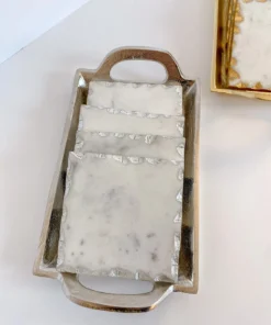 Inspire Me! Home Decor Marble Coasters W/ Silver Trim And Tray Set 10 Inspire Me! Home Decor Marble Coasters W/ Silver Trim And Tray Set