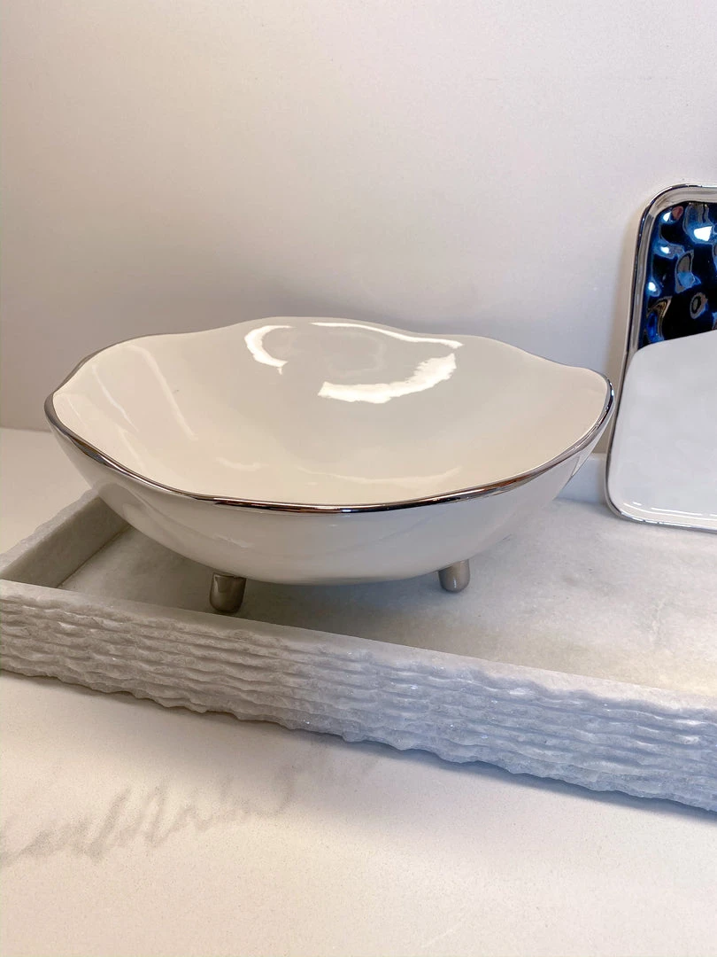 Inspire Me! Home Decor Silver And White Footed Bowl 3 Inspire Me! Home Decor Silver And White Footed Bowl