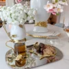 Inspire Me! Home Decor Silver Metal Oval Tray With Glass Mug & Cake Dome And Gold Leaf Details