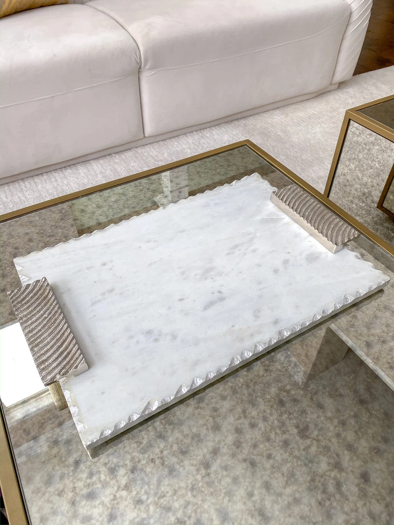 Inspire Me! Home Decor Marble Tray W/ Silver Edge And Textured Handles 4 Inspire Me! Home Decor Marble Tray W/ Silver Edge And Textured Handles
