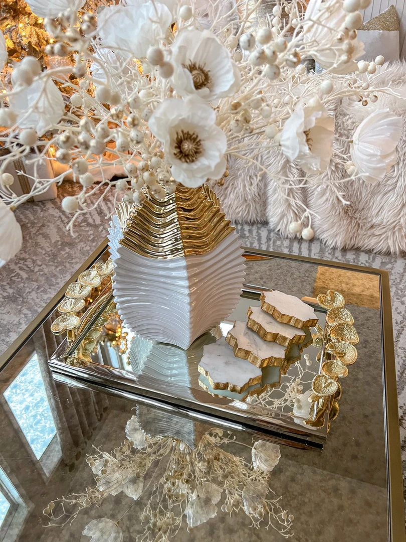 Inspire Me! Home Decor Rectangular Mirror Tray With Silver Border And Gold Leaf Design (2 Sizes) 3 Inspire Me! Home Decor Rectangular Mirror Tray With Silver Border And Gold Leaf Design (2 Sizes)