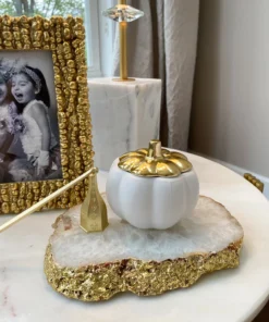 Inspire Me! Home Decor White Pumpkin Candle With Gold Top (2 Sizes)