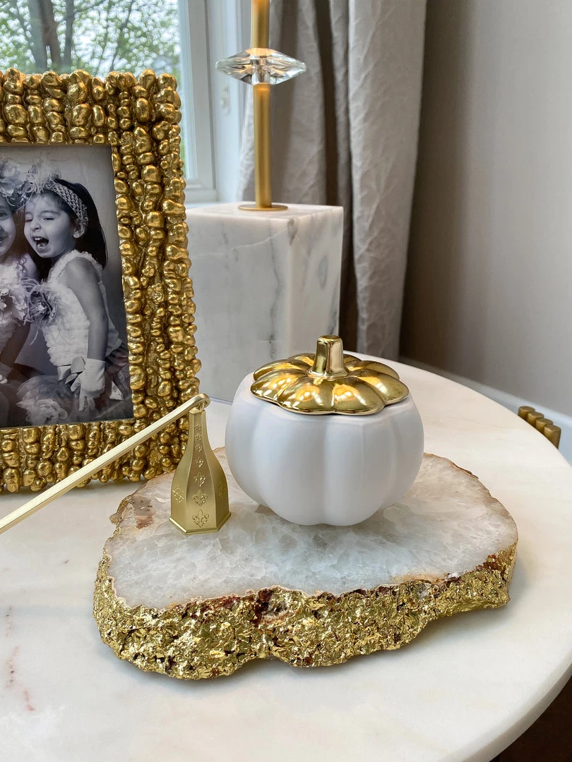 Inspire Me! Home Decor White Pumpkin Candle With Gold Top (2 Sizes) 3 Inspire Me! Home Decor White Pumpkin Candle With Gold Top (2 Sizes)