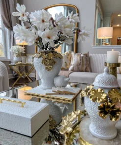 Inspire Me! Home Decor White Textured Ginger Jar With Gold Floral Design (3 Sizes)