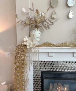 Inspire Me! Home Decor Floral Stems Gold And White Leaf Stem With Bead Detail 11 Inspire Me! Home Decor Floral Stems Gold And White Leaf Stem With Bead Detail