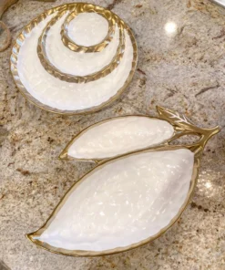 Inspire Me! Home Decor Ceramic Leaf Bowl W/ Gold Detailed Rim (2 Colors) 9 Inspire Me! Home Decor Ceramic Leaf Bowl W/ Gold Detailed Rim (2 Colors)