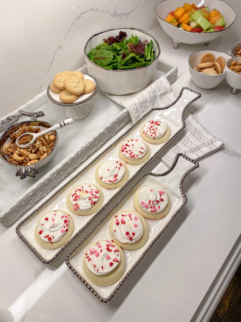 Inspire Me! Home Decor Long Silver And White Beaded Tray 7 Inspire Me! Home Decor Long Silver And White Beaded Tray