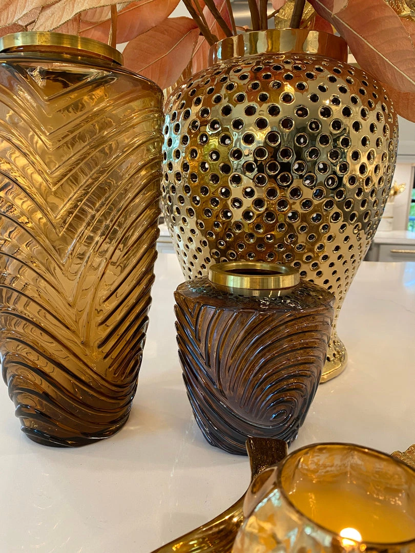 Inspire Me! Home Decor Amber Textured Vase With Gold Rim (2 Sizes) 6 Inspire Me! Home Decor Amber Textured Vase With Gold Rim (2 Sizes)