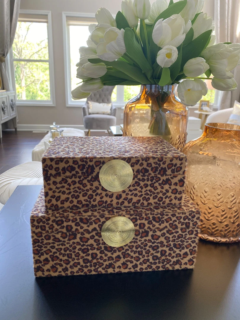 Inspire Me! Home Decor Leopard Print Boxes With Gold Medallion (Set Of 2) 3 Inspire Me! Home Decor Leopard Print Boxes With Gold Medallion (Set Of 2)