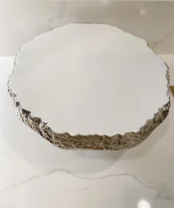 Inspire Me! Home Decor White Enameled Cake Stand With Metallic Edge (2 Colors) KITCHEN 17 Inspire Me! Home Decor White Enameled Cake Stand With Metallic Edge (2 Colors) KITCHEN