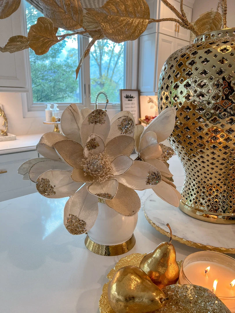 Inspire Me! Home Decor Large Beaded Ivory Magnolia Stem 3 Inspire Me! Home Decor Large Beaded Ivory Magnolia Stem