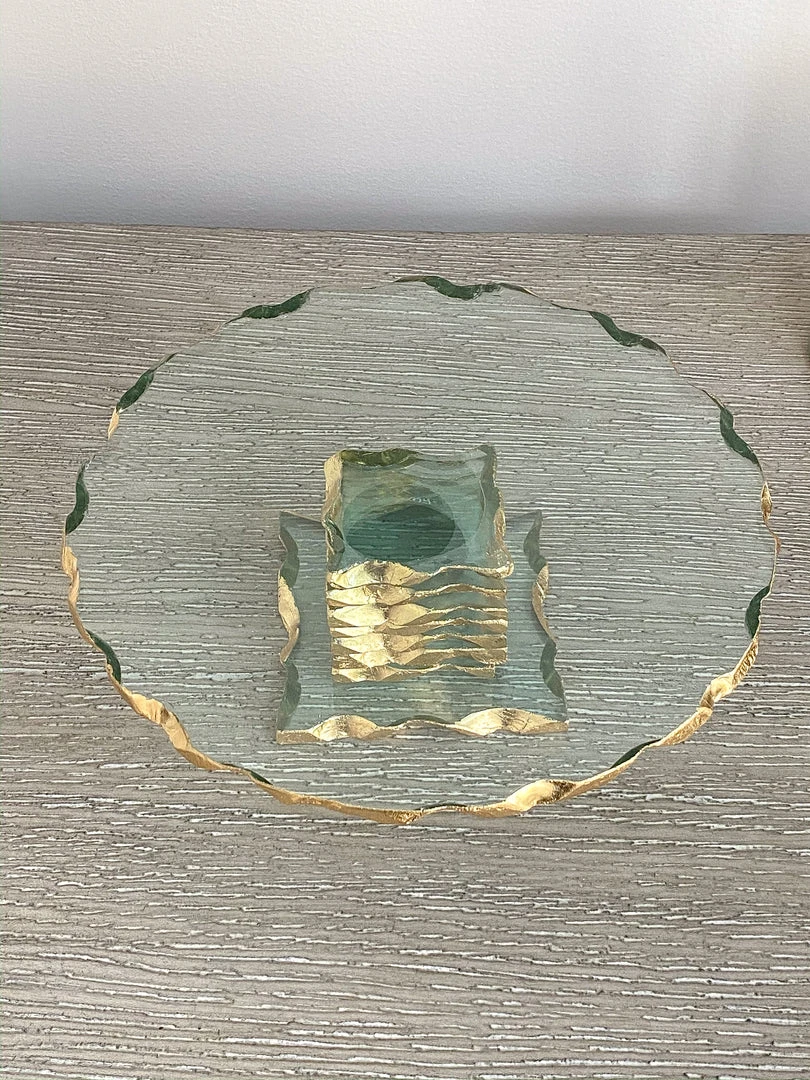 Inspire Me! Home Decor Stacked Glass Cake Stand With Textured Gold Rim (2 Sizes ) 11 Inspire Me! Home Decor Stacked Glass Cake Stand With Textured Gold Rim (2 Sizes )