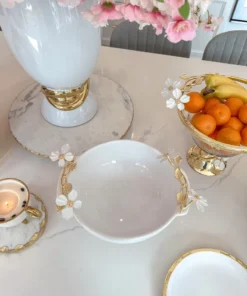 Inspire Me! Home Decor White Porcelain Bowl With White Jeweled Flower Details