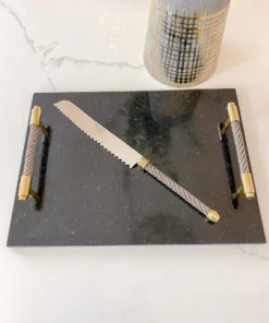 Inspire Me! Home Decor Black Marble Tray W/ Coil Handles And Knife 7 Inspire Me! Home Decor Black Marble Tray W/ Coil Handles And Knife