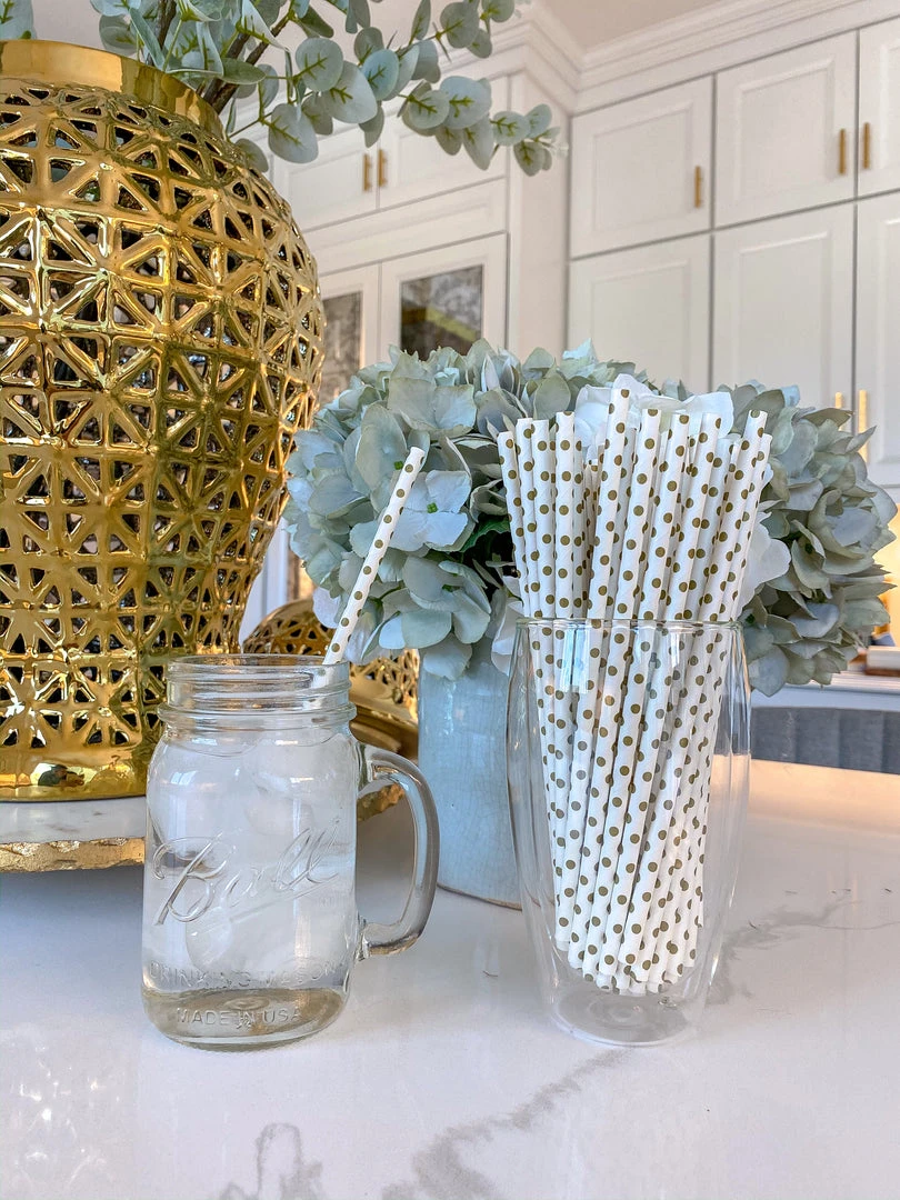 Inspire Me! Home Decor Gold Paper Straws ( 2 Patterns Available ) 6 Inspire Me! Home Decor Gold Paper Straws ( 2 Patterns Available )