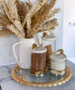 Inspire Me! Home Decor Large Round Glass Tray With Gold Handles And Ruffled Edge