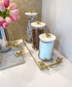 Inspire Me! Home Decor Glass Pomegranate Canisters W/ Marble Lid (3 Sizes) 6 Inspire Me! Home Decor Glass Pomegranate Canisters W/ Marble Lid (3 Sizes)