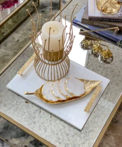 Inspire Me! Home Decor Gold Metal And Marble Hurricane Candle Holder