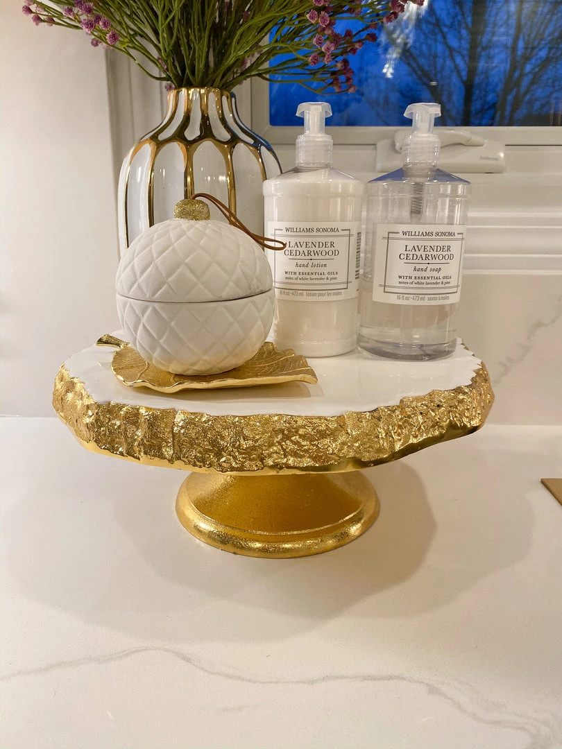 Inspire Me! Home Decor White Enameled Cake Stand With Metallic Edge (2 Colors) KITCHEN 3 Inspire Me! Home Decor White Enameled Cake Stand With Metallic Edge (2 Colors) KITCHEN