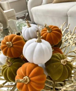 Inspire Me! Home Decor White Velvet Mini Pumpkin With Gold Stem