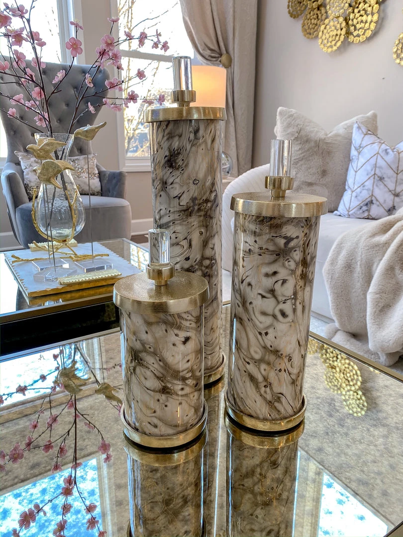Inspire Me! Home Decor Marbled Pattern Decorative Jars (3 Sizes Available) 3 Inspire Me! Home Decor Marbled Pattern Decorative Jars (3 Sizes Available)