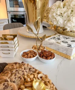 Inspire Me! Home Decor White Porcelain 3 Bowl Snack Dish Gold