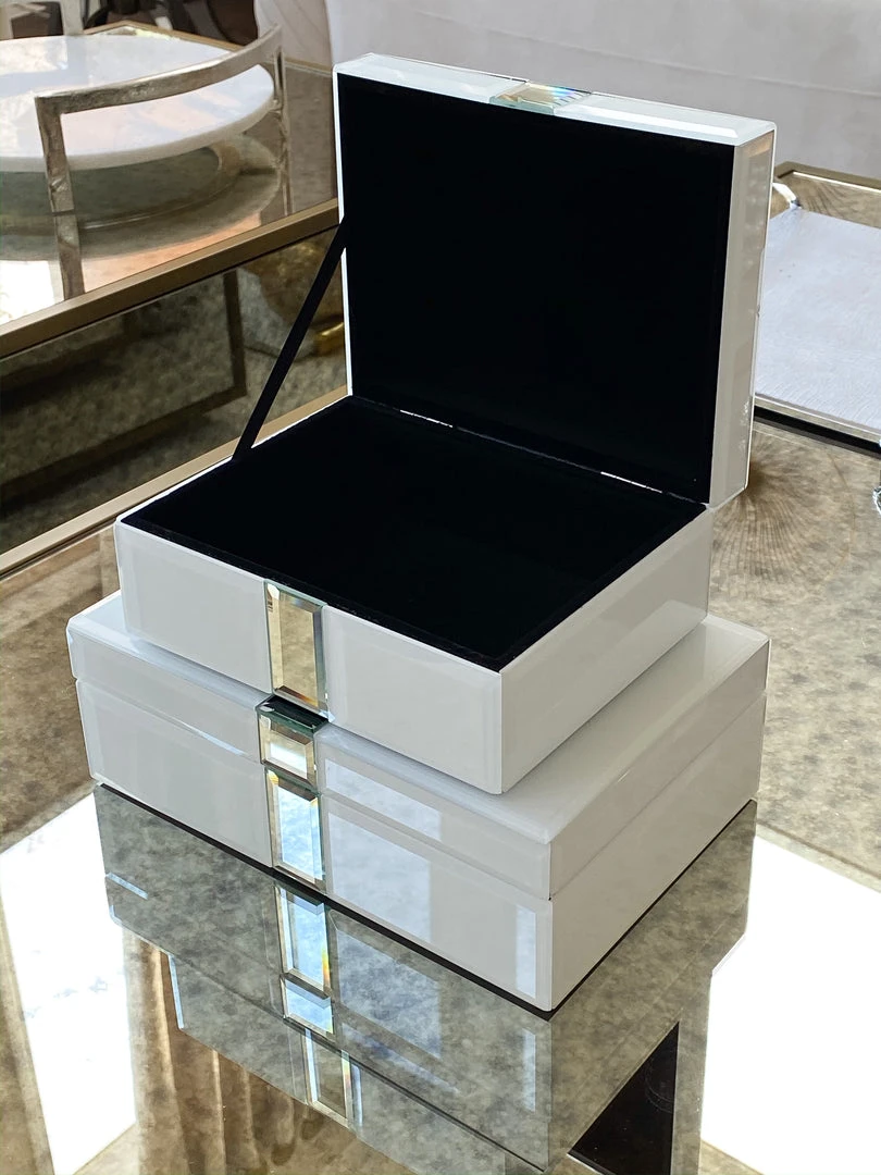 Inspire Me! Home Decor White Glass And Mirror Decorative Boxes (2 Sizes) 5 Inspire Me! Home Decor White Glass And Mirror Decorative Boxes (2 Sizes)