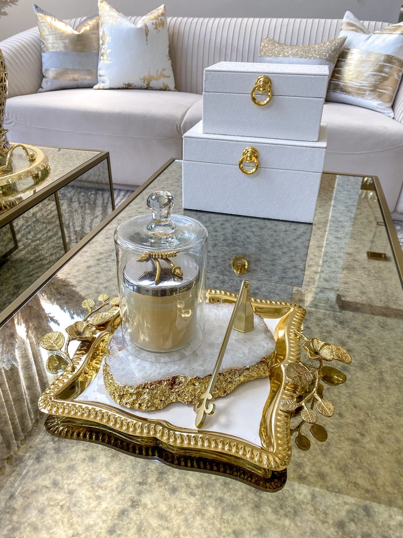 Inspire Me! Home Decor Square Gold Floral Tray With White Enamel Interior 3 Inspire Me! Home Decor Square Gold Floral Tray With White Enamel Interior