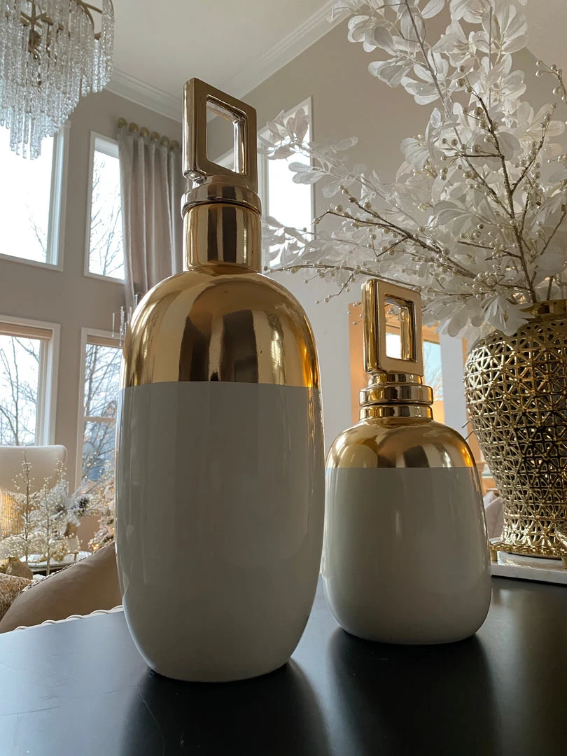 Inspire Me! Home Decor Gold And White Decorative Bottles (2 Sizes) Jars 4 Inspire Me! Home Decor Gold And White Decorative Bottles (2 Sizes) Jars
