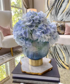 Inspire Me! Home Decor Blue Textured Round Vase With Gold Base