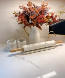 Inspire Me! Home Decor Marble Rolling Pin With Light Wood Handles And Stand