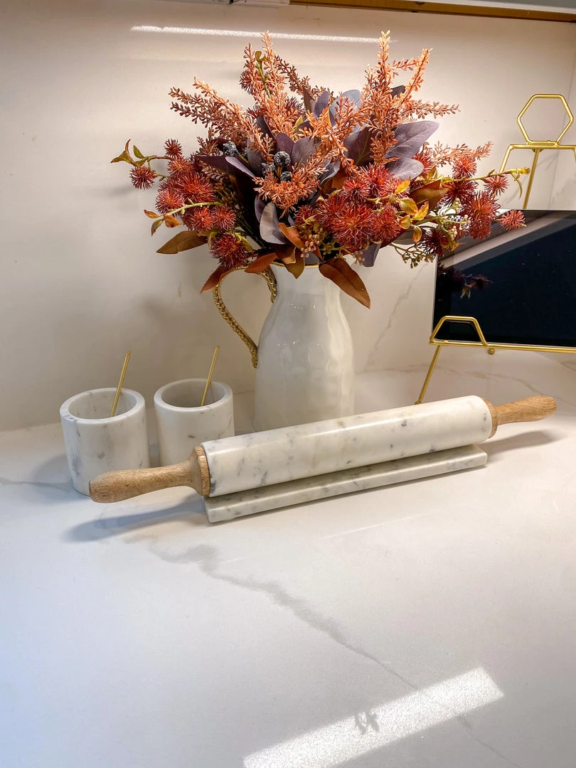 Inspire Me! Home Decor Marble Rolling Pin With Light Wood Handles And Stand 3 Inspire Me! Home Decor Marble Rolling Pin With Light Wood Handles And Stand