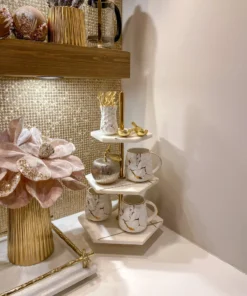 Inspire Me! Home Decor Three Tiered Marble Stand With Gold Inlay 11 Inspire Me! Home Decor Three Tiered Marble Stand With Gold Inlay