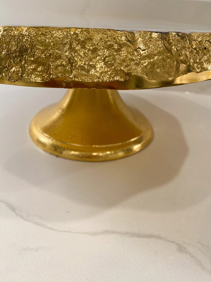 Inspire Me! Home Decor White Enameled Cake Stand With Metallic Edge (2 Colors) KITCHEN 7 Inspire Me! Home Decor White Enameled Cake Stand With Metallic Edge (2 Colors) KITCHEN
