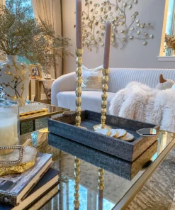 Inspire Me! Home Decor Grey Faux Leather Tray With Abstract Handles (2 Sizes)