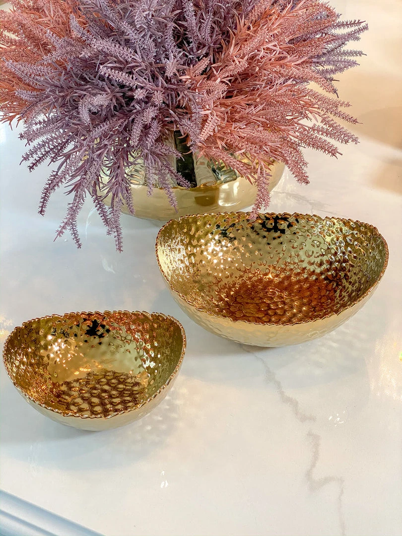 Inspire Me! Home Decor Gold Oval Hammered Porcelain Bowl 3 Inspire Me! Home Decor Gold Oval Hammered Porcelain Bowl