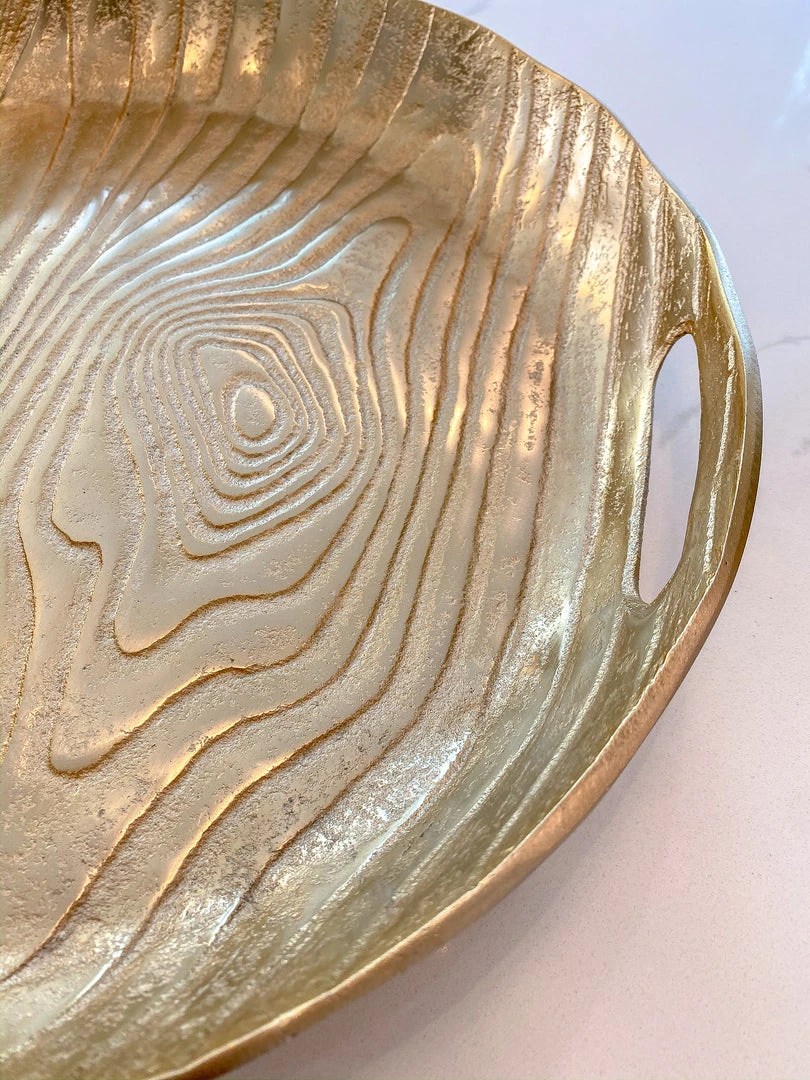 Inspire Me! Home Decor Gold Metal Wood Pattern Round Tray 7 Inspire Me! Home Decor Gold Metal Wood Pattern Round Tray