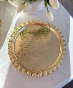 Inspire Me! Home Decor Gold Textured Ruffle Round Tray/Charger