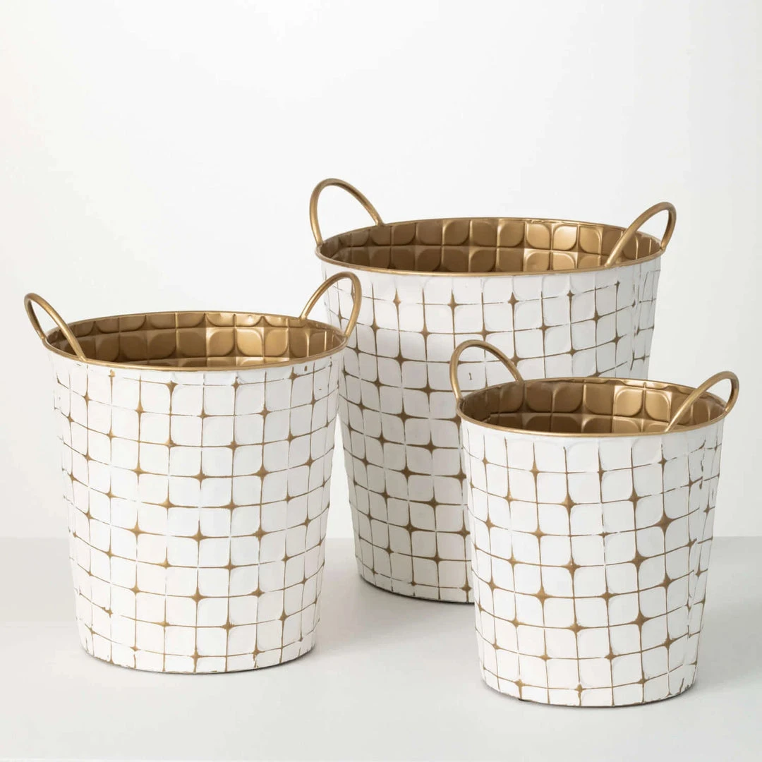 Inspire Me! Home Decor Indoor/Outdoor Gold And White Etched Planters (3 Sizes) 4 Inspire Me! Home Decor Indoor/Outdoor Gold And White Etched Planters (3 Sizes)